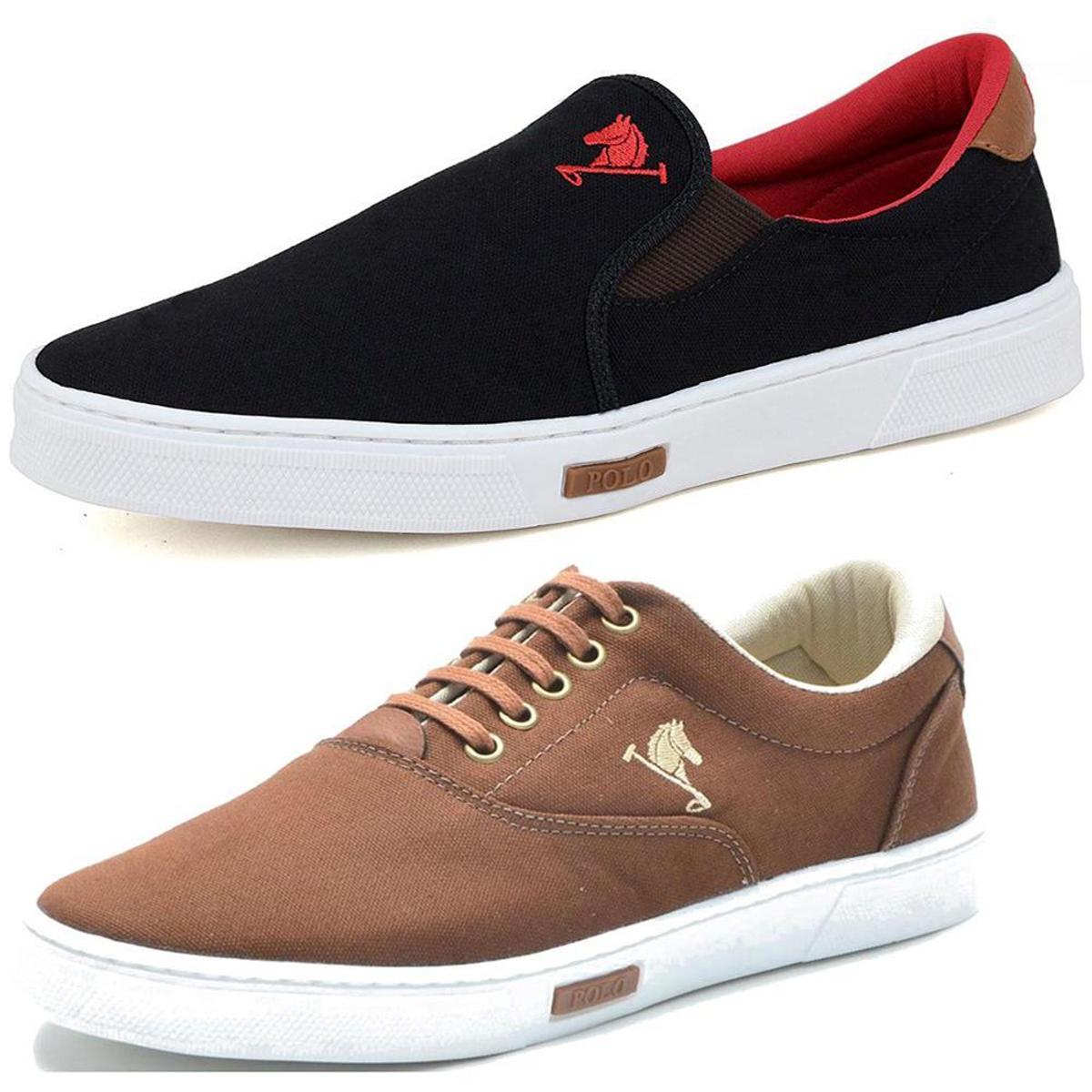 Tênis Sapato Iate Sem Cadarço E Sapatênis Casual Polo Joy Kit 2 Pares -  Preto+Marrom | Netshoes