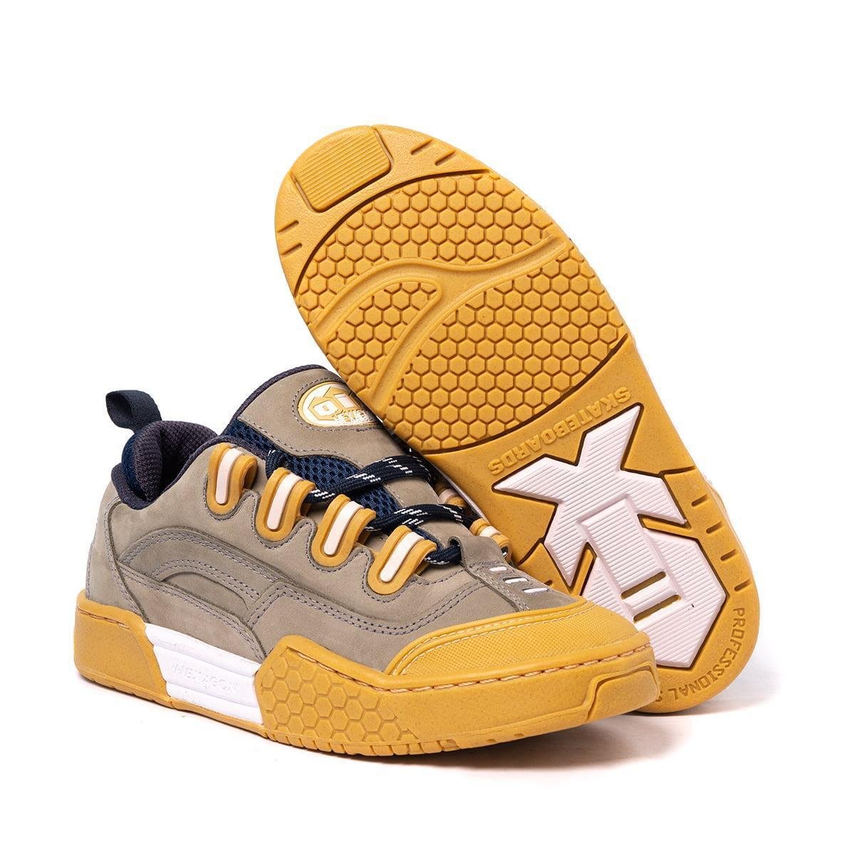 Tenis Skate Qix Hexagon Retro Masculino Especial Couro - Amarelo