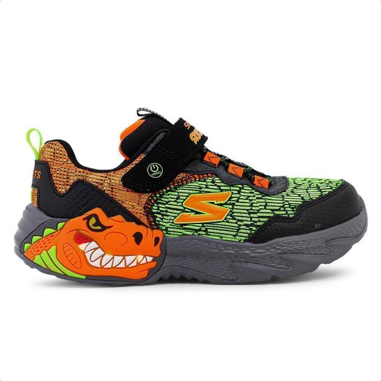 Tênis Skechers Dino-Lights Infantil - Prata+Laranja Menor preço em Tênis Skechers Dino-Lights Infantil - Prata+Laranja