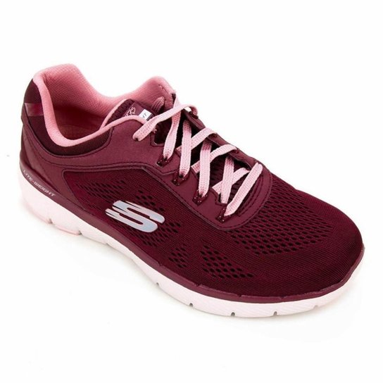 Tênis Skechers Feminino Flex Appeal 3.0 Moving Fast - Vinho+Rosa Menor preço em Tênis Skechers Feminino Flex Appeal 3.0 Moving Fast - Vinho+Rosa