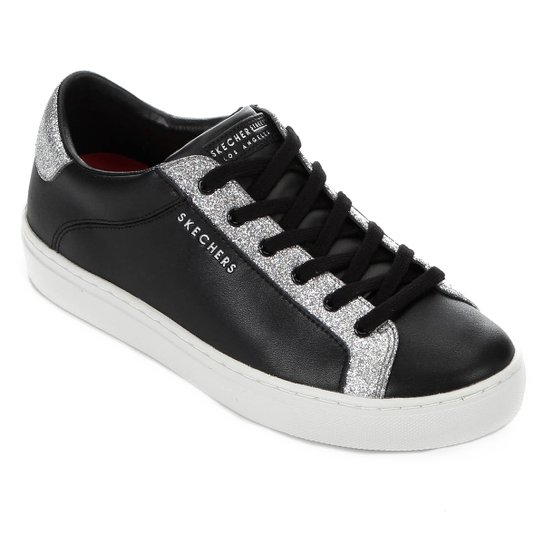 Tênis Skechers Side Street Glitz Kickz Feminino - Preto+Prata Menor preço em Tênis Skechers Side Street Glitz Kickz Feminino - Preto+Prata