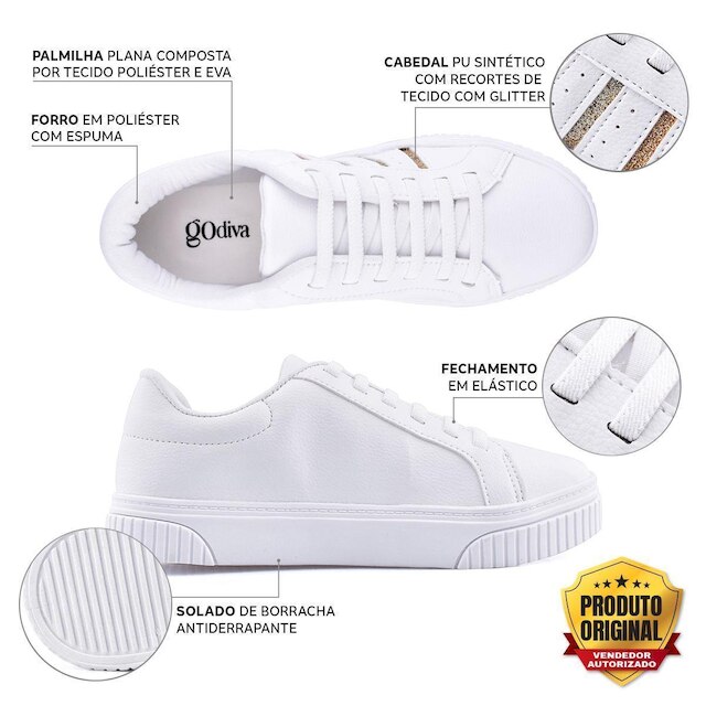 Tenis Slip On Branco Glitter Godiva 333958