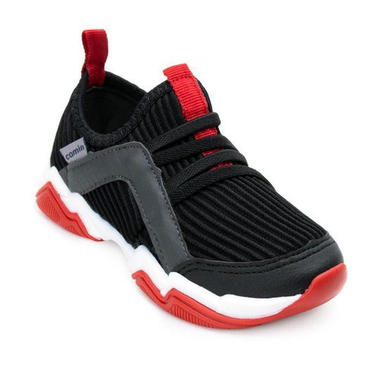 Tênis Slip On Camin Infantil CM-245034 - Preto+Vermelho Menor preço em Tênis Slip On Camin Infantil CM-245034 - Preto+Vermelho