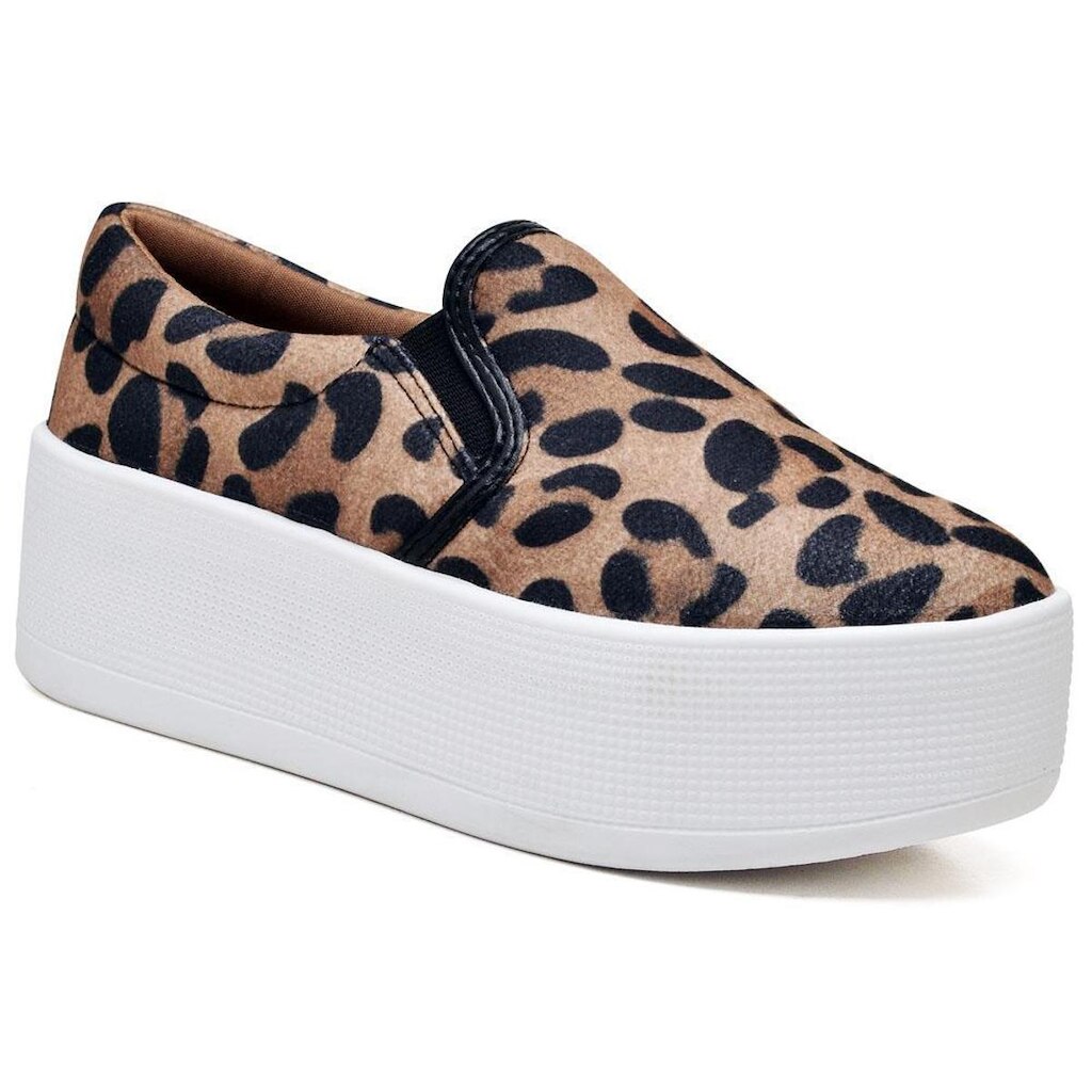 Tênis Slip On Casual Flatform Onça Feminino