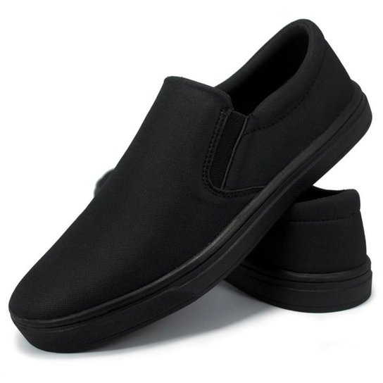 Vans Slip On Couro Preto Tênis Slip On Casual Sem Cadarço E