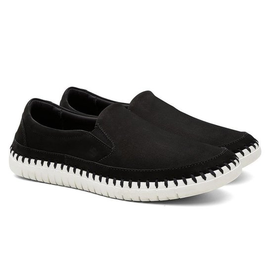 Tênis Slip On Couro Conforto Dia a Dia HShoes Masculino - Preto Menor preço em Tênis Slip On Couro Conforto Dia a Dia HShoes Masculino - Preto