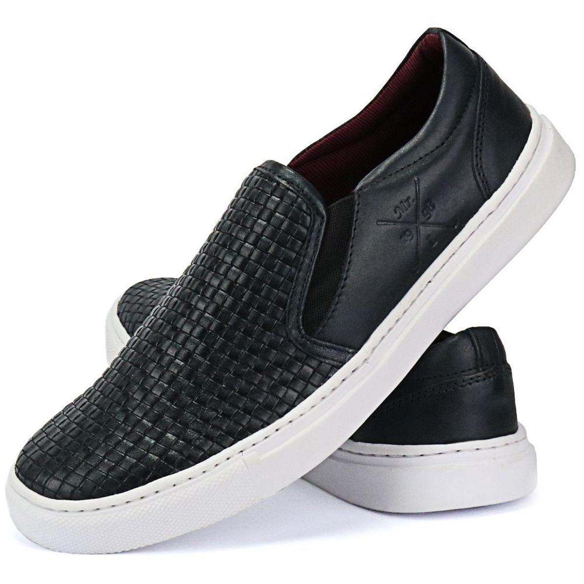 Look Tênis Slip On Masculino Tênis Slip On em Couro SapatoFran Cano Curto Elástico Masculino | Netshoes