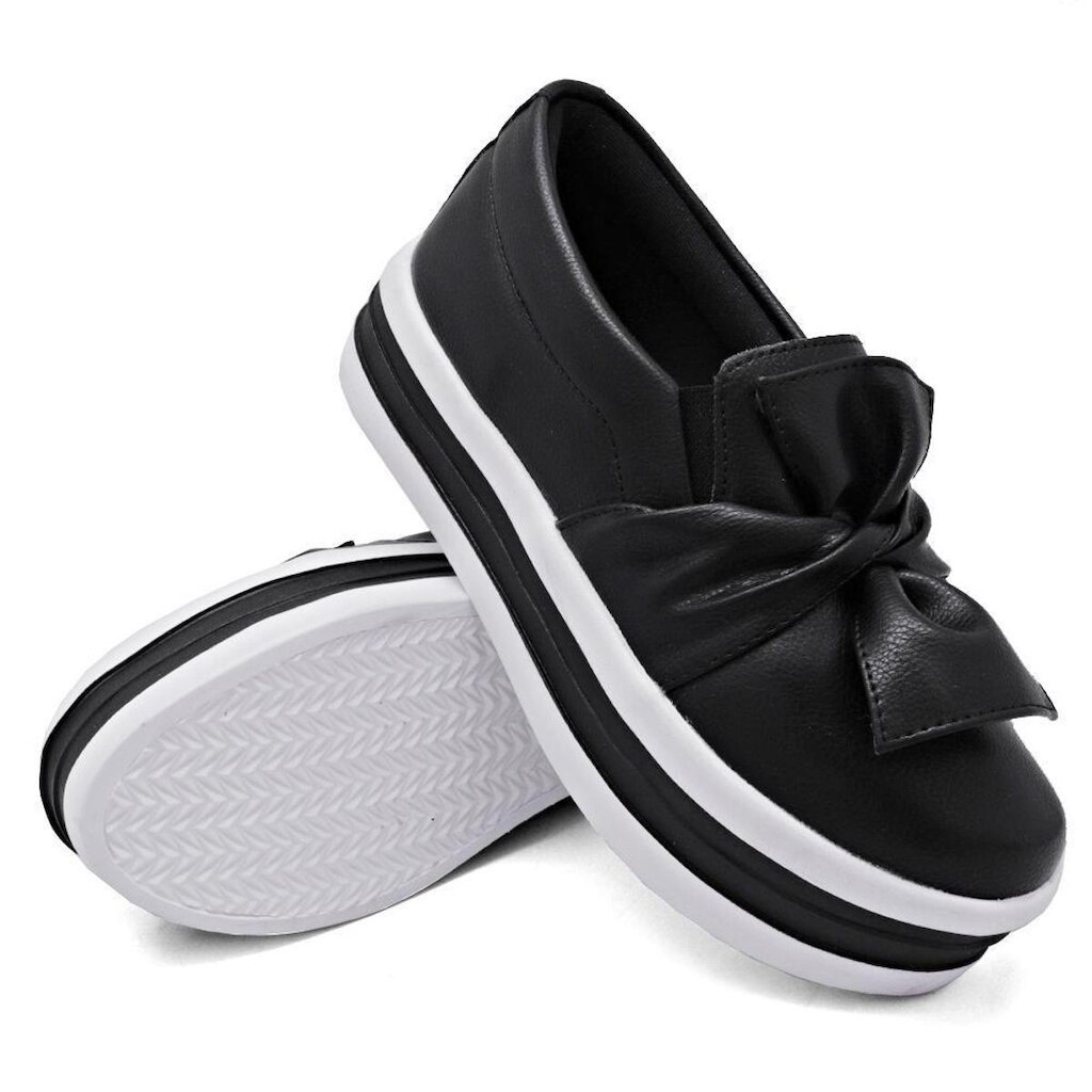 Tênis Slip On Feminino Laço Frontal Sola Borracha Robusta Leve Top Mulher Casual