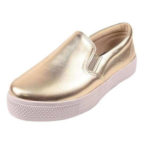 Tênis Slip On Feminino Metalizado Liso Conforto Casual - Dourado Menor preço em Tênis Slip On Feminino Metalizado Liso Conforto Casual - Dourado