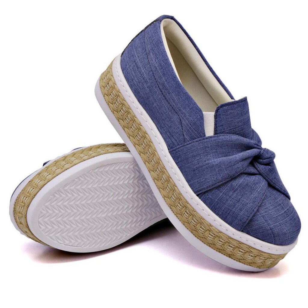Tênis Slip On Feminino Nó Frontal e Sola Borracha com Palha