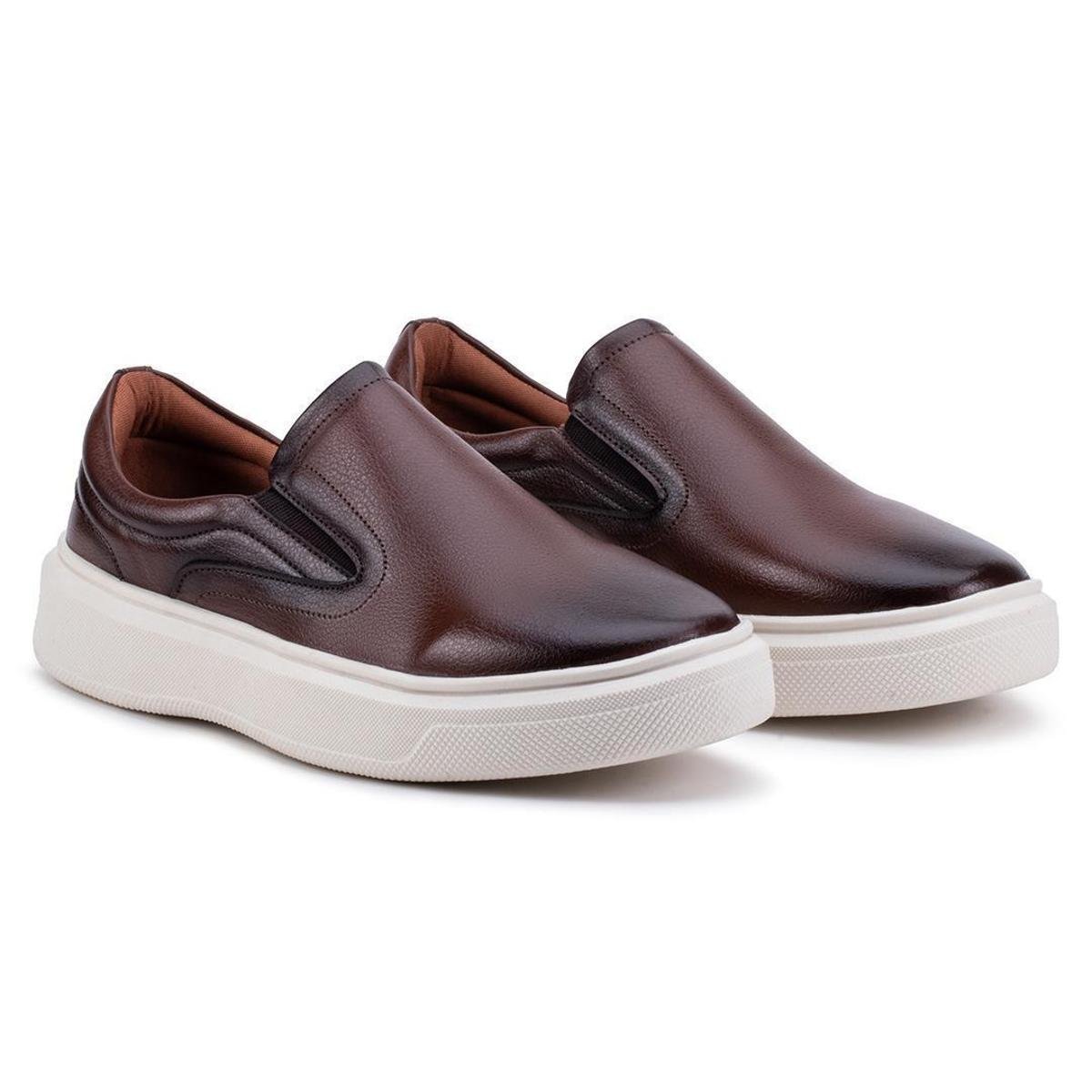 Tênis Slip On Iate Estilo Shoes Masculino Couro Confortável Calce Fácil