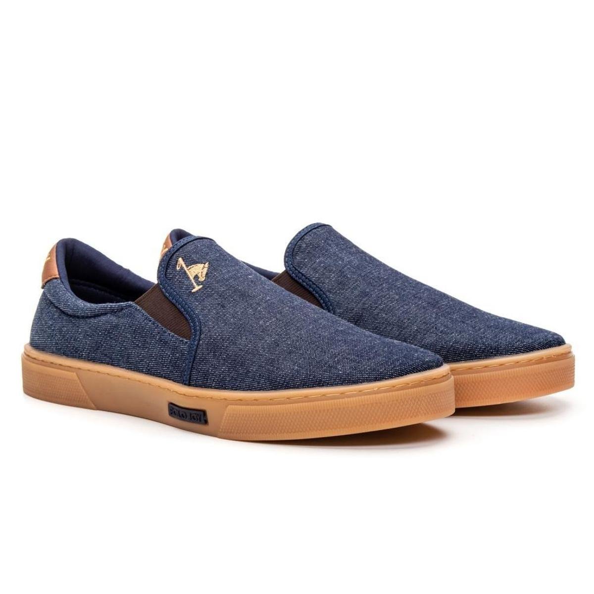 Tênis Slip On Liso Masculino Com Bordado Charmoso e Sola Confortável