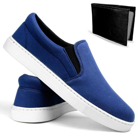 Tênis Slip On Masculino Confortável Calce Fácil Com Elástico + Carteira Slim Lançamento - Azul é ruim? Tênis Slip On Masculino Confortável Calce Fácil Com Elástico + Carteira Slim Lançamento - Azul é boa?
