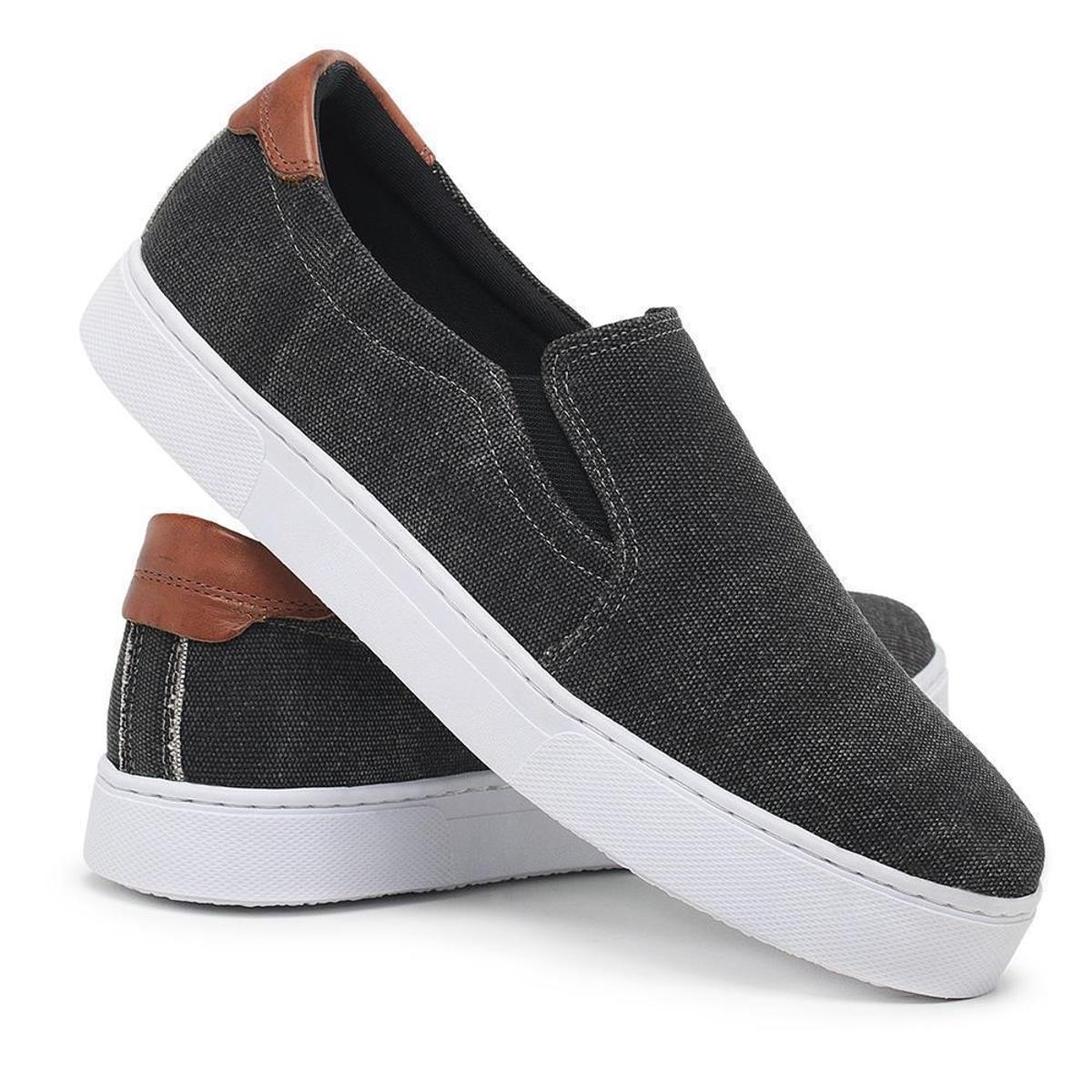Tênis Slip On Masculino Lona Liso Conforto Dia a Dia Macio - Preto |  Netshoes