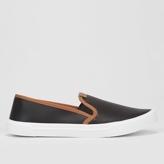Tênis Slip On Moleca Feminino - Preto+Caramelo Menor preço em Tênis Slip On Moleca Feminino - Preto+Caramelo