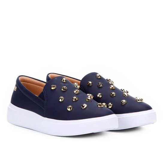Tênis Slip On Petite Jolie com Tachas Feminino - Marinho