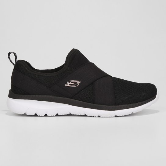 Tênis Slip On Skechers Bountiful Feminino - Preto+Branco Menor preço em Tênis Slip On Skechers Bountiful Feminino - Preto+Branco