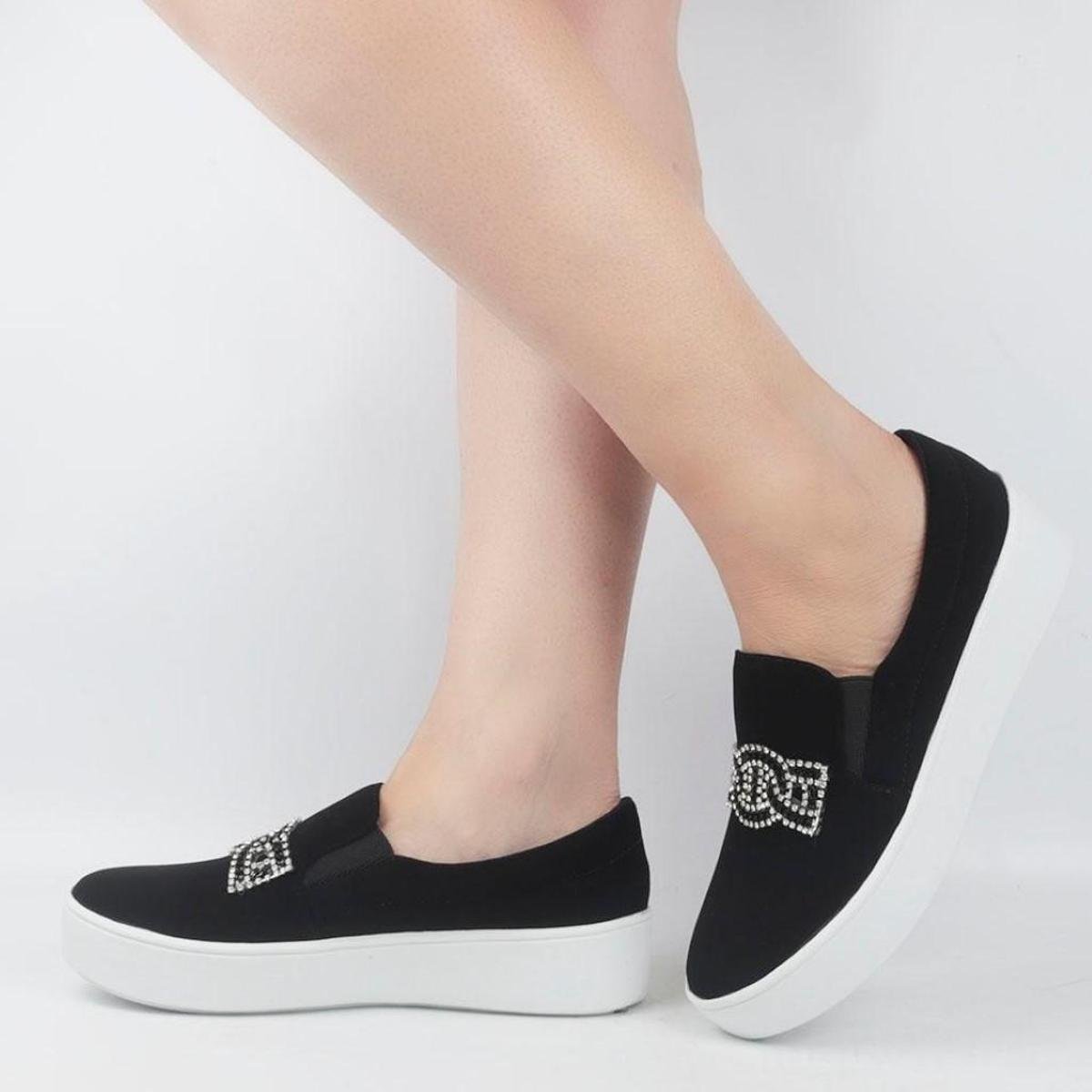 Tênis Slip On Sola Branca Nobuck - Preto | Netshoes