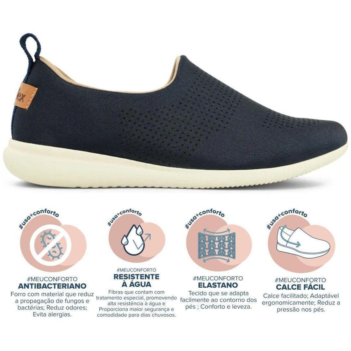 Tênis Slip On Usaflex Elastano Leve Baixo Resistente À Água