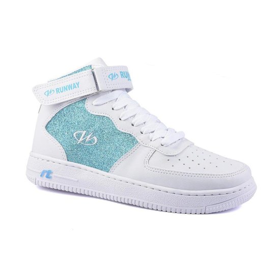Tênis Sneaker Estilo Retrô Runway Sportwear Feminino - Branco+Azul Claro Menor preço em Tênis Sneaker Estilo Retrô Runway Sportwear Feminino - Branco+Azul Claro