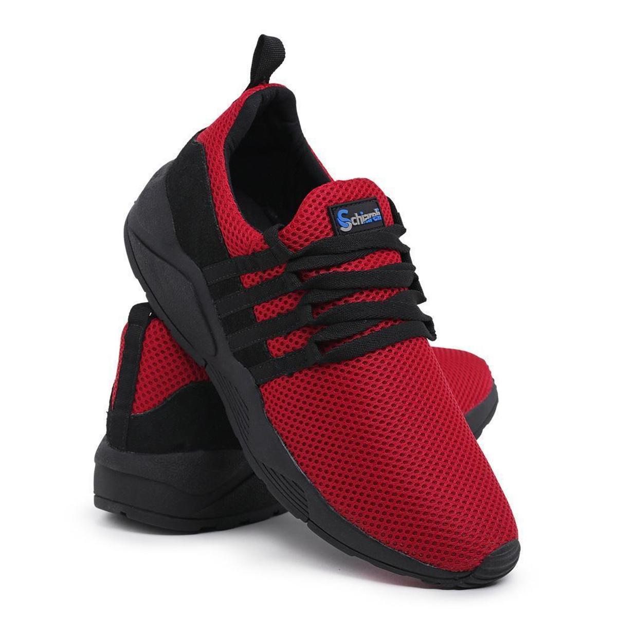 Tênis Sneaker Masculino Cano Baixo Caminhada Conforto Macio -  Vermelho+Preto | Netshoes
