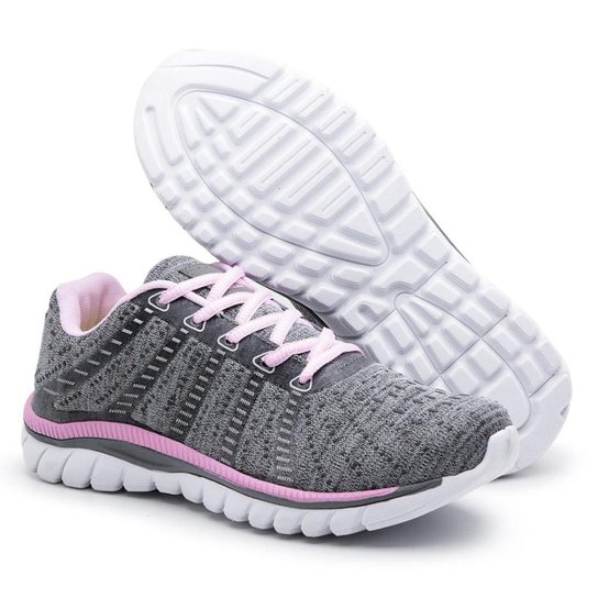 Tênis Sneaker Simon Vergan Caminhada Confort Casual Feminino - Cinza+Rosa