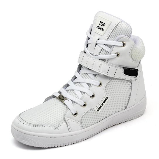 Tenis Sneaker Top Fitness Cano Alto Em Couro - Branco Menor preço em Tenis Sneaker Top Fitness Cano Alto Em Couro - Branco