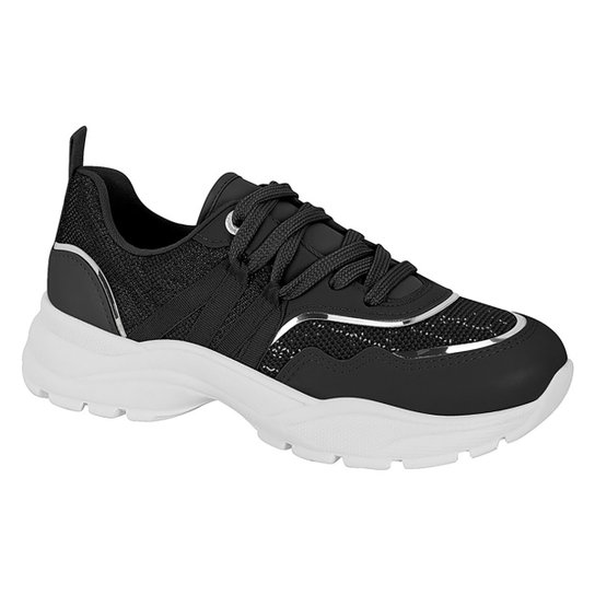 Tênis Sneaker Vizzano Cano Baixo Feminino - Preto+Prata Menor preço em Tênis Sneaker Vizzano Cano Baixo Feminino - Preto+Prata
