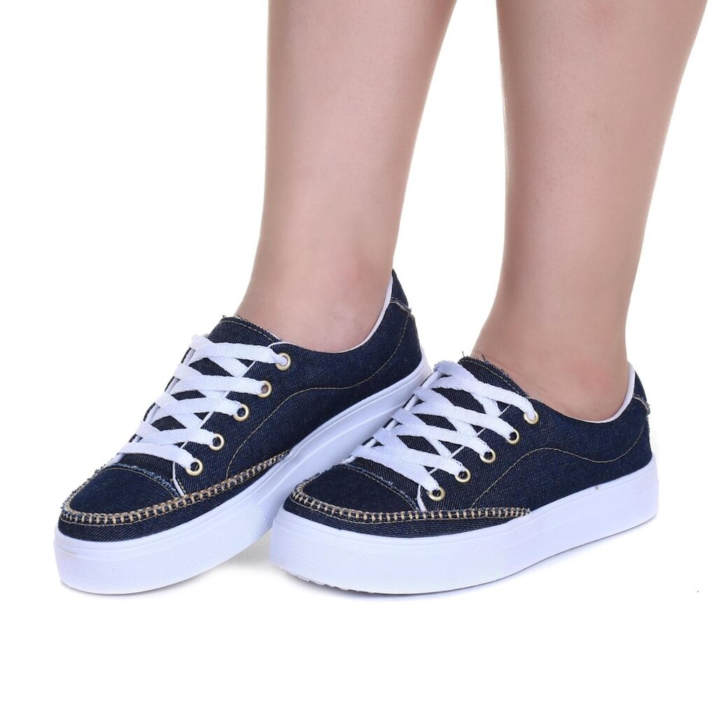 Tênis Sola Alta Estampa Jeans Moderno