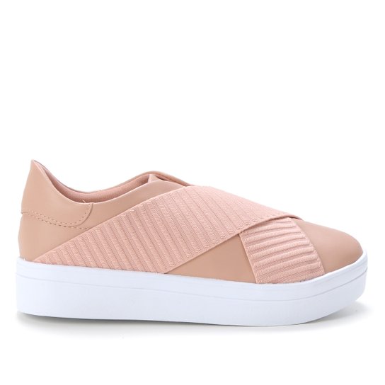 Tênis Somoda Elástico Cruzado Feminino - Bege Menor preço em Tênis Somoda Elástico Cruzado Feminino - Bege