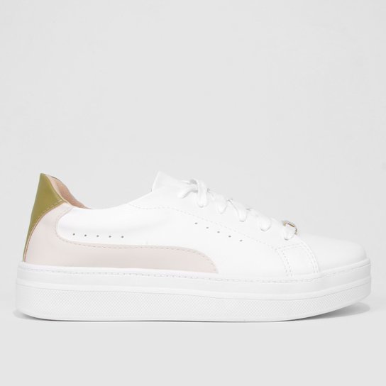 Tênis Somoda Plataforma Feminino - Branco+Verde Menor preço em Tênis Somoda Plataforma Feminino - Branco+Verde