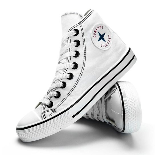 Tênis Star Feet Casual Cano Alto Lançamento Chuck Taylor - Branco Menor preço em Tênis Star Feet Casual Cano Alto Lançamento Chuck Taylor - Branco