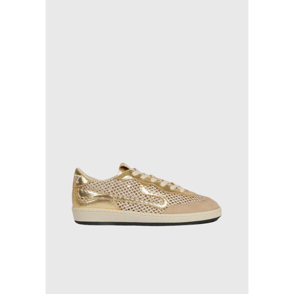 Tenis Tela Em Camurça Dourado Schutz