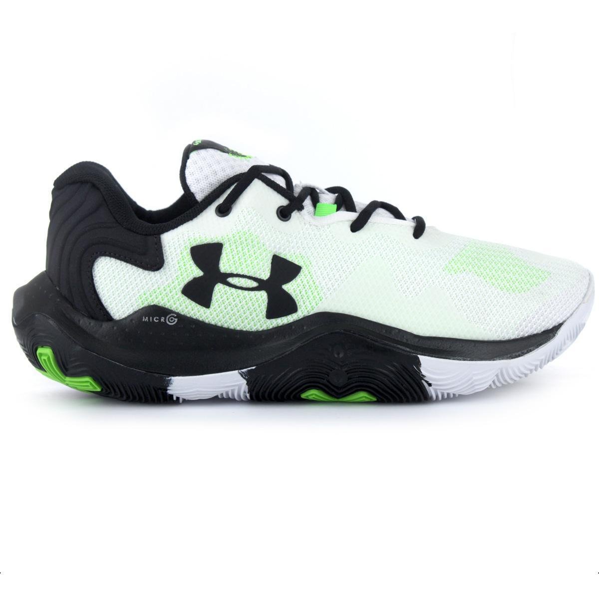 Tênis Under Armour Basket Buzzer Branco e Verde - Masculino Menor preço em Tênis Under Armour Basket Buzzer Branco e Verde - Masculino