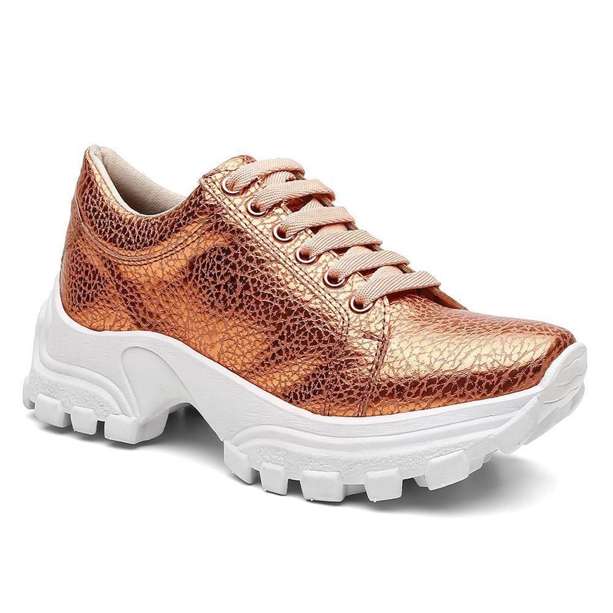 Tênis Valentina Kister Chunky Croco Cano Baixo Feminino - Bronze | Netshoes