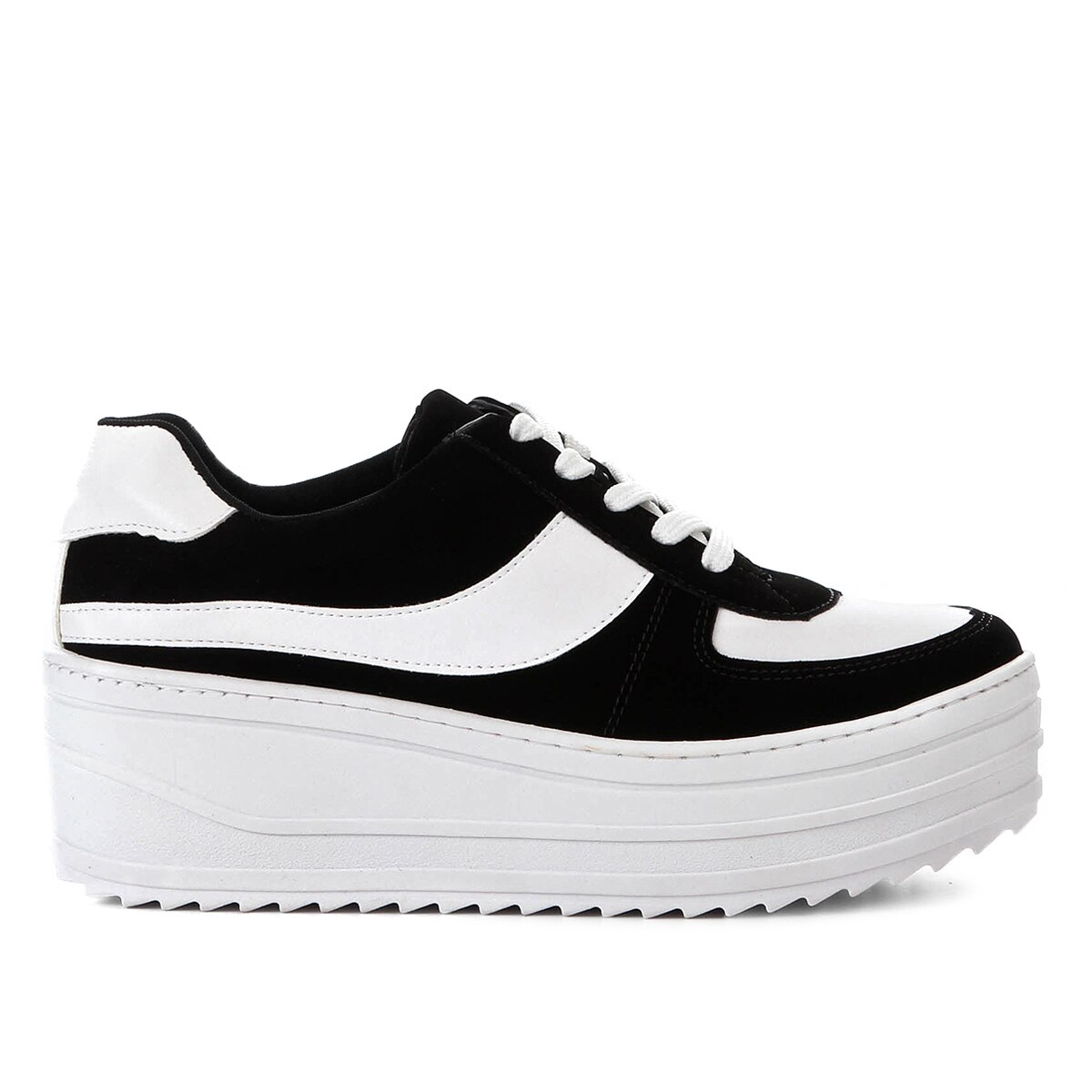 Tênis Via Marte Flatform Detalhe Lateral Feminino - Preto+Branco | Netshoes