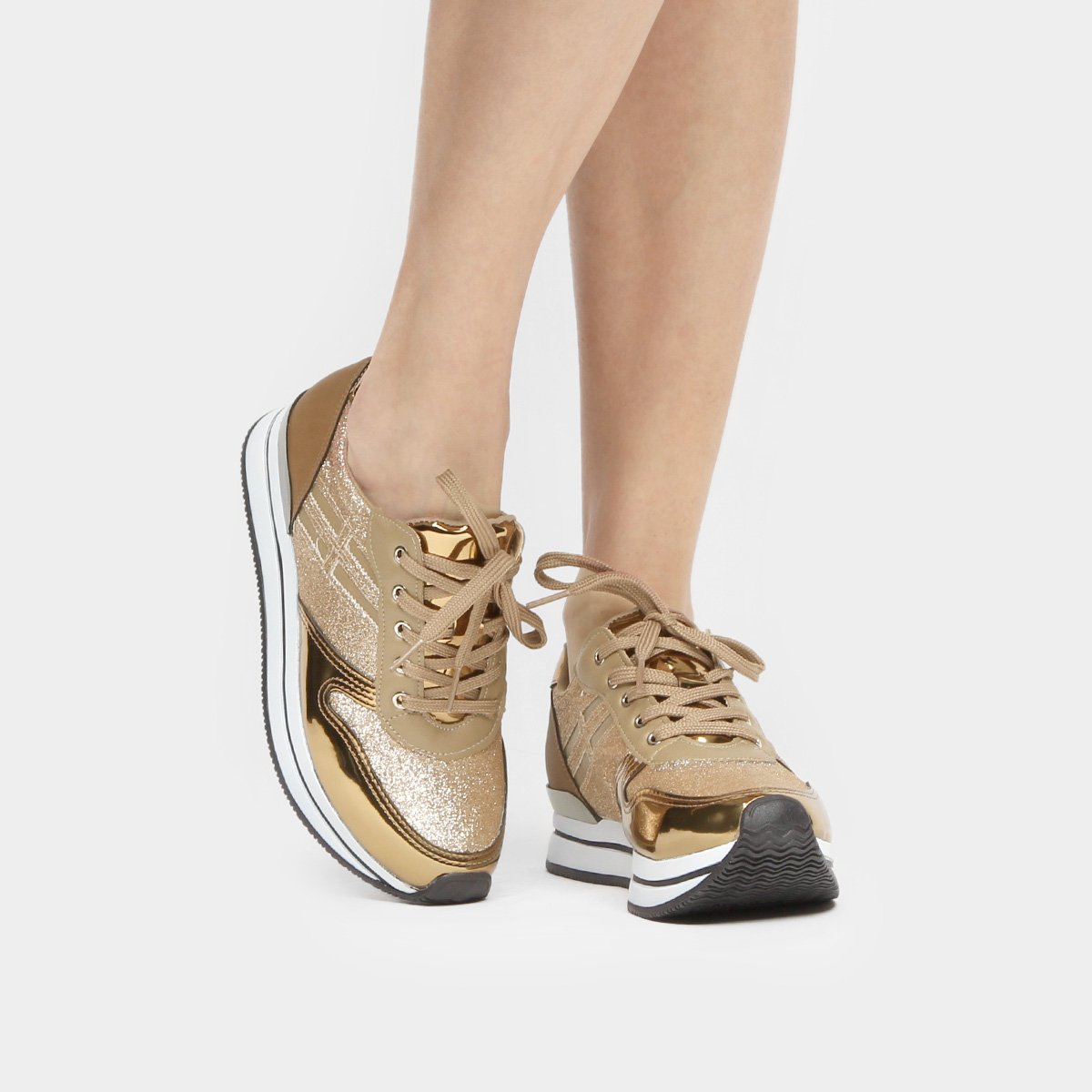 Tênis Via Marte Jogging Glitter - Dourado | Netshoes