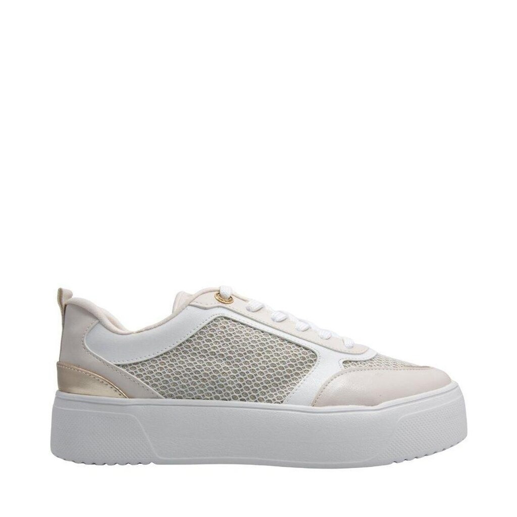 Tenis Via Uno Plataforma Branco com Detalhes Dourados