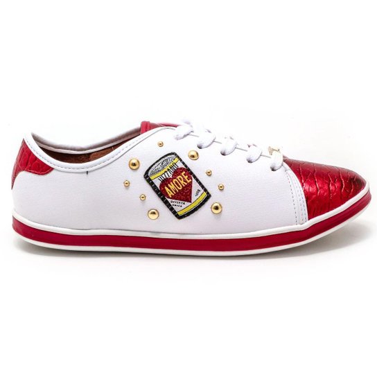 Tênis Vizzano Casual Napa Metalizado Feminino - Branco+Vermelho Menor preço em Tênis Vizzano Casual Napa Metalizado Feminino - Branco+Vermelho