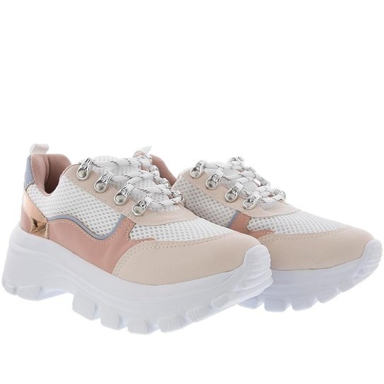 Tênis Vizzano Chunky Casual com Recortes Mesh Color 1356103 - Branco+Bege Menor preço em Tênis Vizzano Chunky Casual com Recortes Mesh Color 1356103 - Branco+Bege