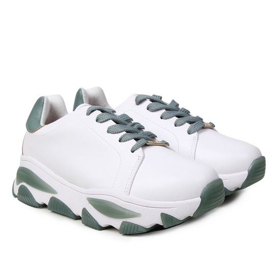 Tênis Vizzano Chunky Sneaker Plataforma Feminino - Branco e Verde Claro Menor preço em Tênis Vizzano Chunky Sneaker Plataforma Feminino - Branco e Verde Claro