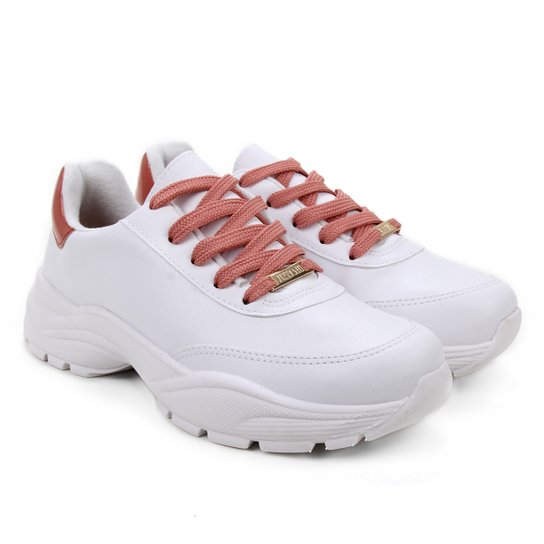 Tênis Vizzano Jogging I Liso Feminino - Branco e Salmão Menor preço em Tênis Vizzano Jogging I Liso Feminino - Branco e Salmão
