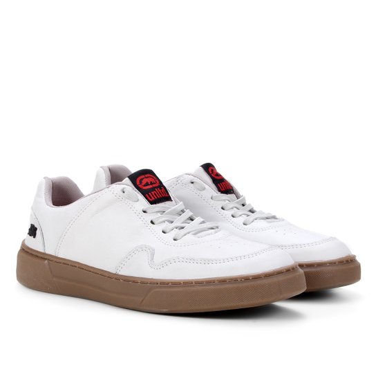Tênis Couro Ecko Perfuros Masculino - Branco+Bege Menor preço em Tênis Couro Ecko Perfuros Masculino - Branco+Bege