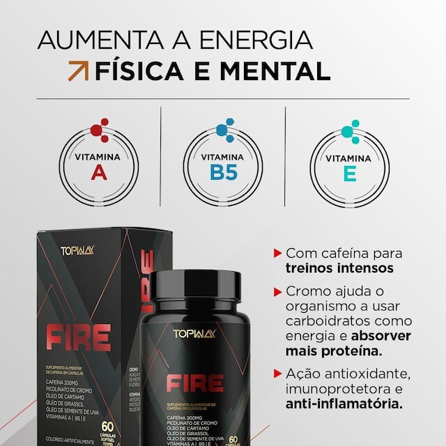 Termogênico fire para energia e foco pote 60 capsulas topway