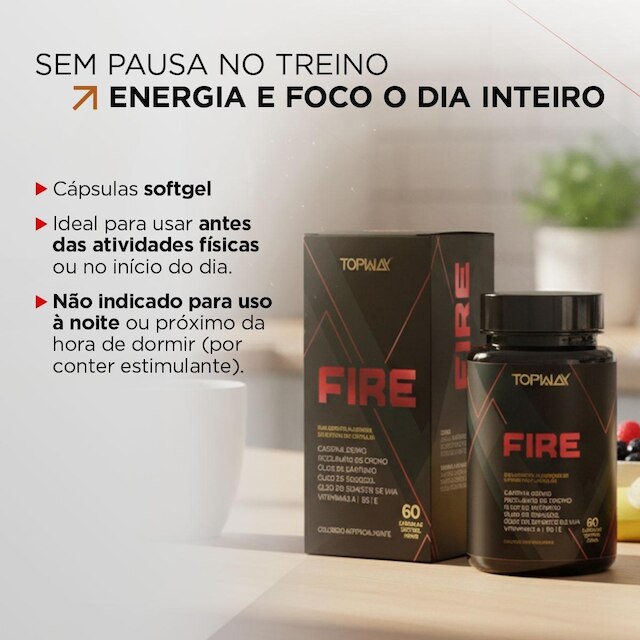 Termogênico fire para energia e foco pote 60 capsulas topway