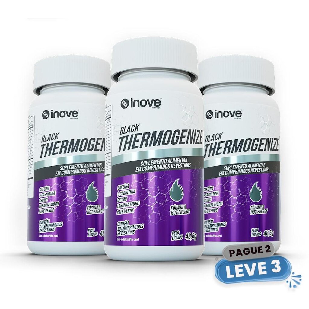 TERMOGÊNICO - INOVE NUTRITION - THERMOGENIZE BLACK COM CAFEINA, CROMO E LARANJA MORO - LEVE 3 POR 2
