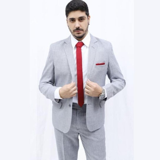 Terno Microfibra Slim Fit Masculino - Mescla - Cinza Menor preço em Terno Microfibra Slim Fit Masculino - Mescla - Cinza