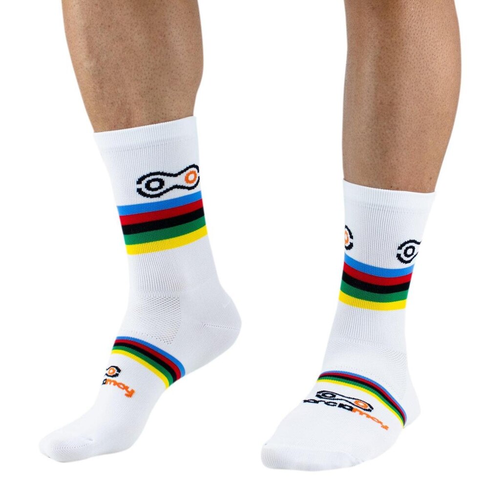 Título otimizado  Meia de Ciclismo Márcio May Campeão Branca Cano Médio - Semi-Compressiva