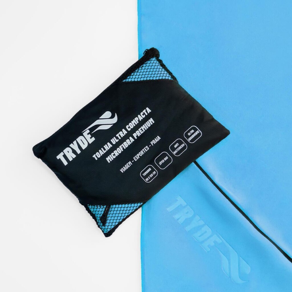 Toalha Microfibra Secagem Rápida 1,20mx60cm Ziper Tryde Azul