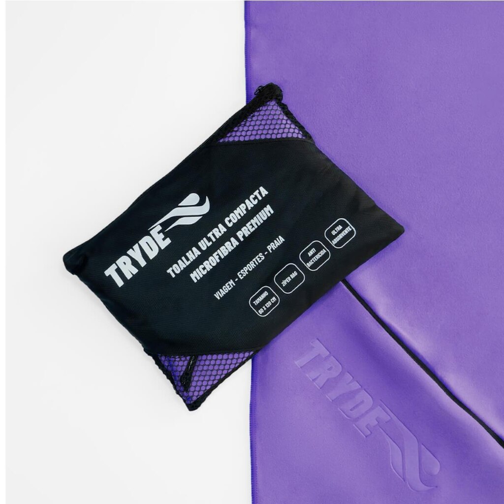 Toalha Microfibra Secagem Rápida 1,20mx60cm Ziper Tryde Roxo